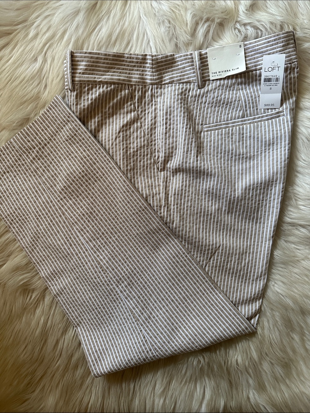 LOFT Women ‘s Riviera Slim Striped Chinos in Beige and White